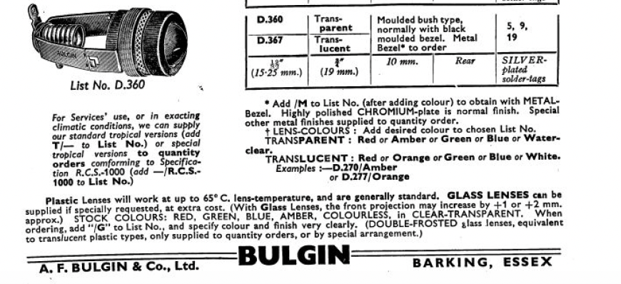 BULGIN, D360, SPECIAL DUTY, SIGNAL LAMP,