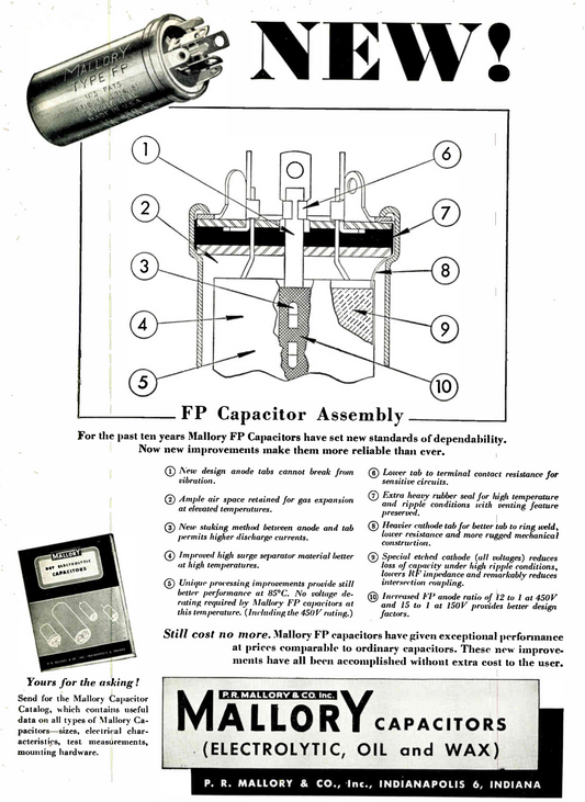 MALLORY, ELECTROLYTIC CAPACITOR,15 + 15uF @ 450V, NOS
