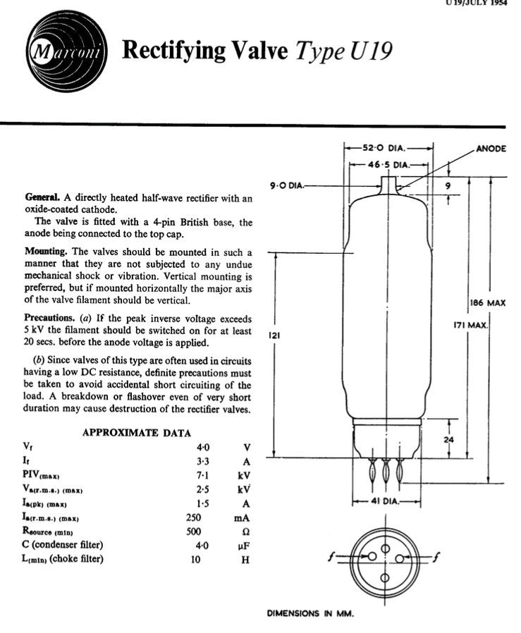 U19 HEAVY DUTY HW RECTIFIER CV187 CV1508 U23 V1913 10E/520 BY OSRAM NEW BOXED - MULLARD MAGIC - 2