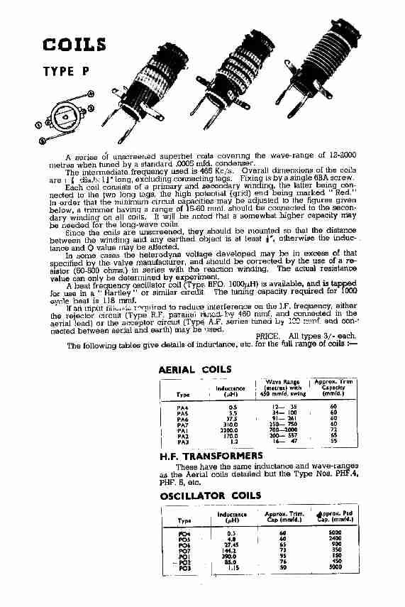 WRIGHT & WEARE, WEARITE COILS, SUPERHET, TYPE P, - MULLARD MAGIC - 3