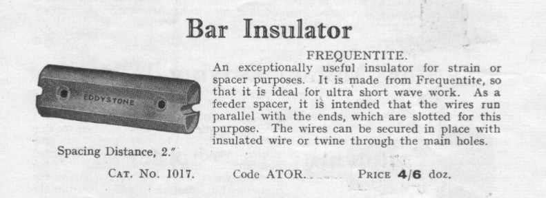 EDDYSTONE, BAR INSULATOR, BOX OF 6, CAT NO 1017, CODE ATOR, - MULLARD MAGIC - 2