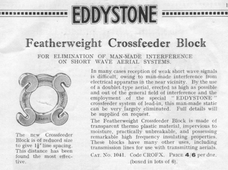 BOX OF EDDYSTONE FEATHERWEIGHT CROSSFEEDER BLOCKS FOR ANTENNA CAT 1046, CODE CROFX, - MULLARD MAGIC - 3