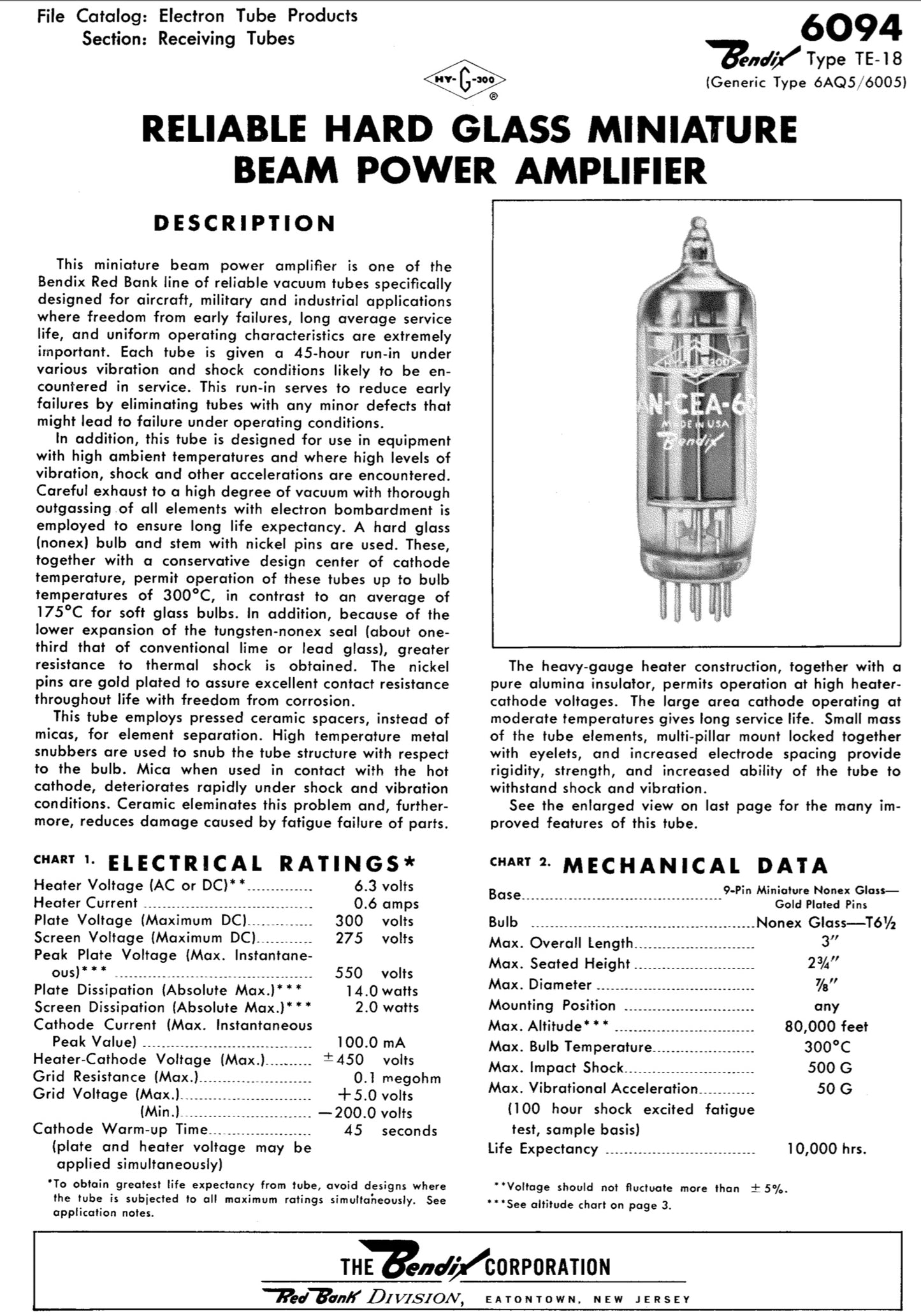 6094 BENDIX, MATCHED PAIR, TE-18, REDBANK PENTODE MIL SPEC 6AQ5 6005 USED AS ALTERNATIVE TO EL84 7189 NEW BULK PACKED