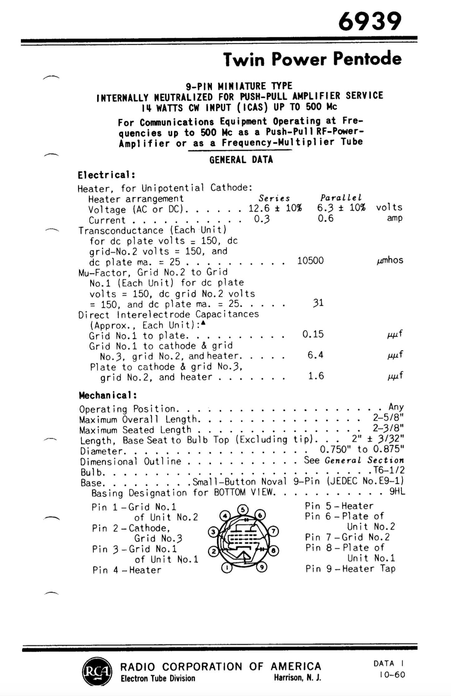 6939 Amperex high gain twin tetrode
