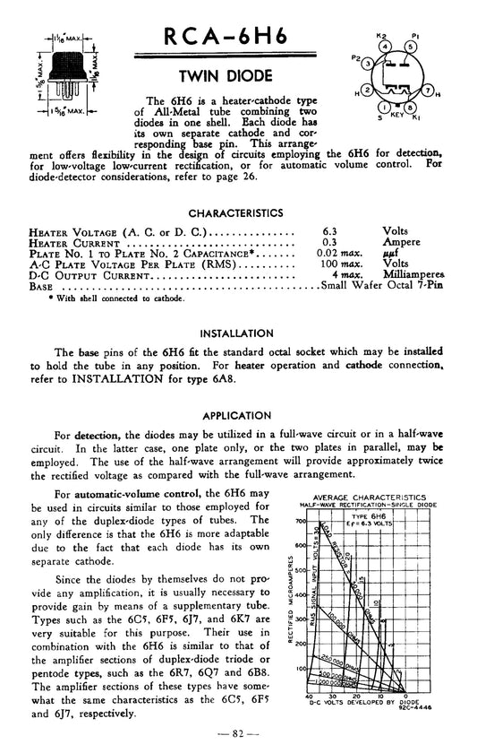 6H6, RCA, VT-90 , CV1930, D63, VT-90,   FOR RCA AR88, WS19, 19 SET, WS22, R1475, R206, R1132, R1359, WS38, WS46, WS62, WS68, 6AC7 NIB, R1948, AN/APR-4, HALLICRAFTERS S20R, T1509