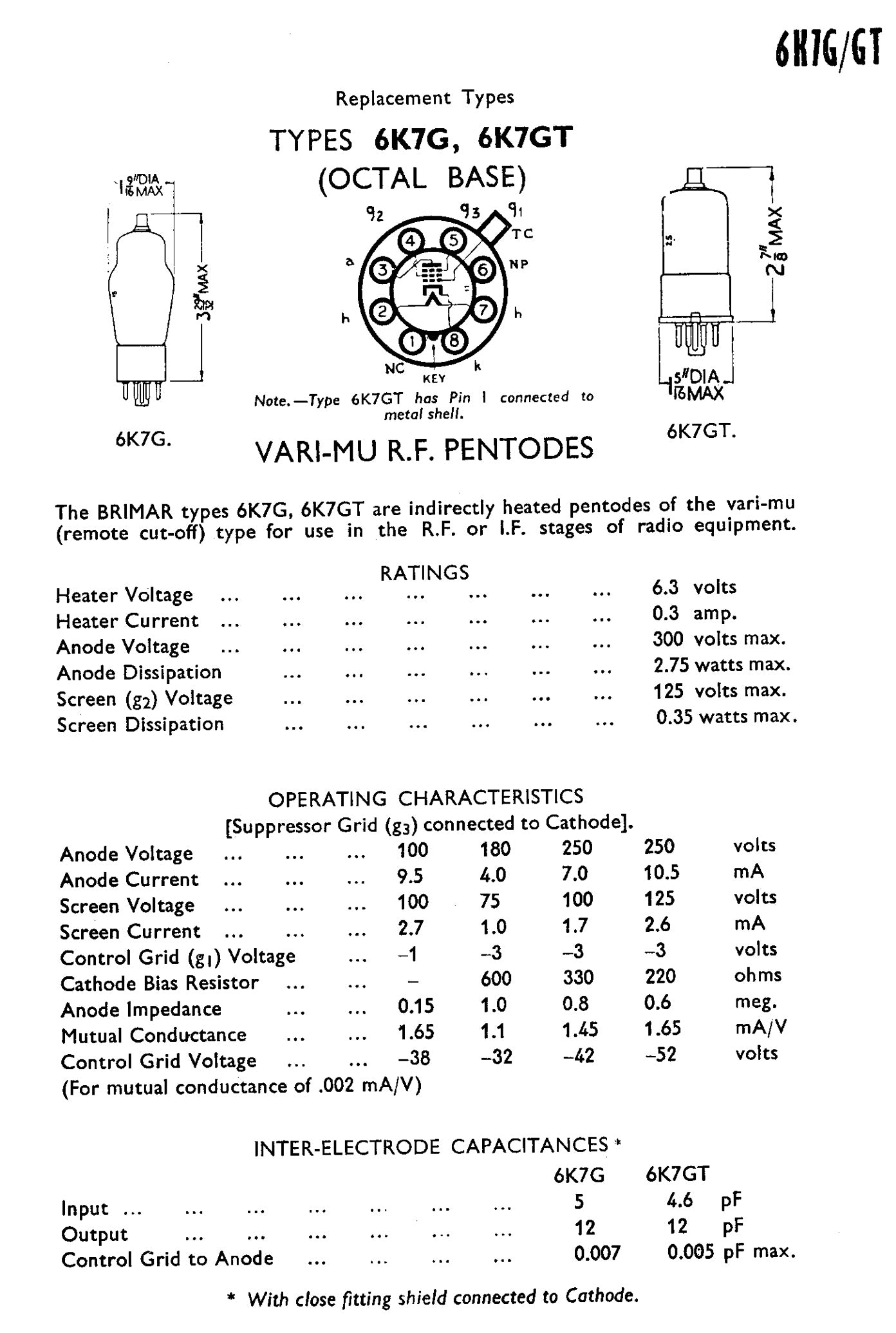 6K7G, MULLARD, ZA3699, KTW62, KTW63, ARP15, NR31, CV1941, CV1100, VR100, VT-86A, FOR WS19, R1155, R107, T1304
