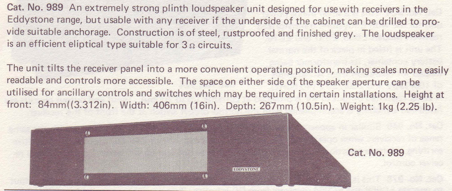 EDDYSTONE 906 PLINTH LOUDSPEAKER FOR EDDYSTONE 940, 830/4, EA12 etc - MULLARD MAGIC - 8