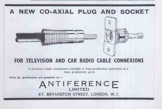 ANTIFERENCE, CAR RADIO, ANTENNA SOCKET, CHASSIS MOUNT,  PYE & RADIOMOBILE MODEL 100 PLUG,NOS