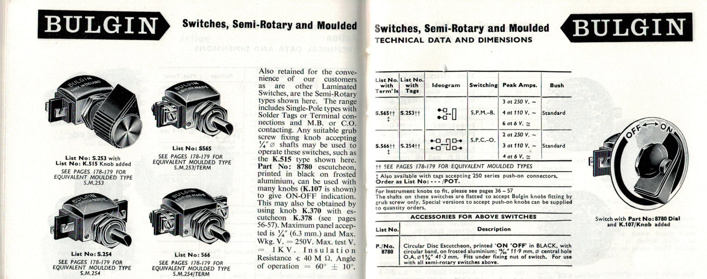 BULGIN, BALL DOLLY, SPST, S261 VINTAGE SWITCH