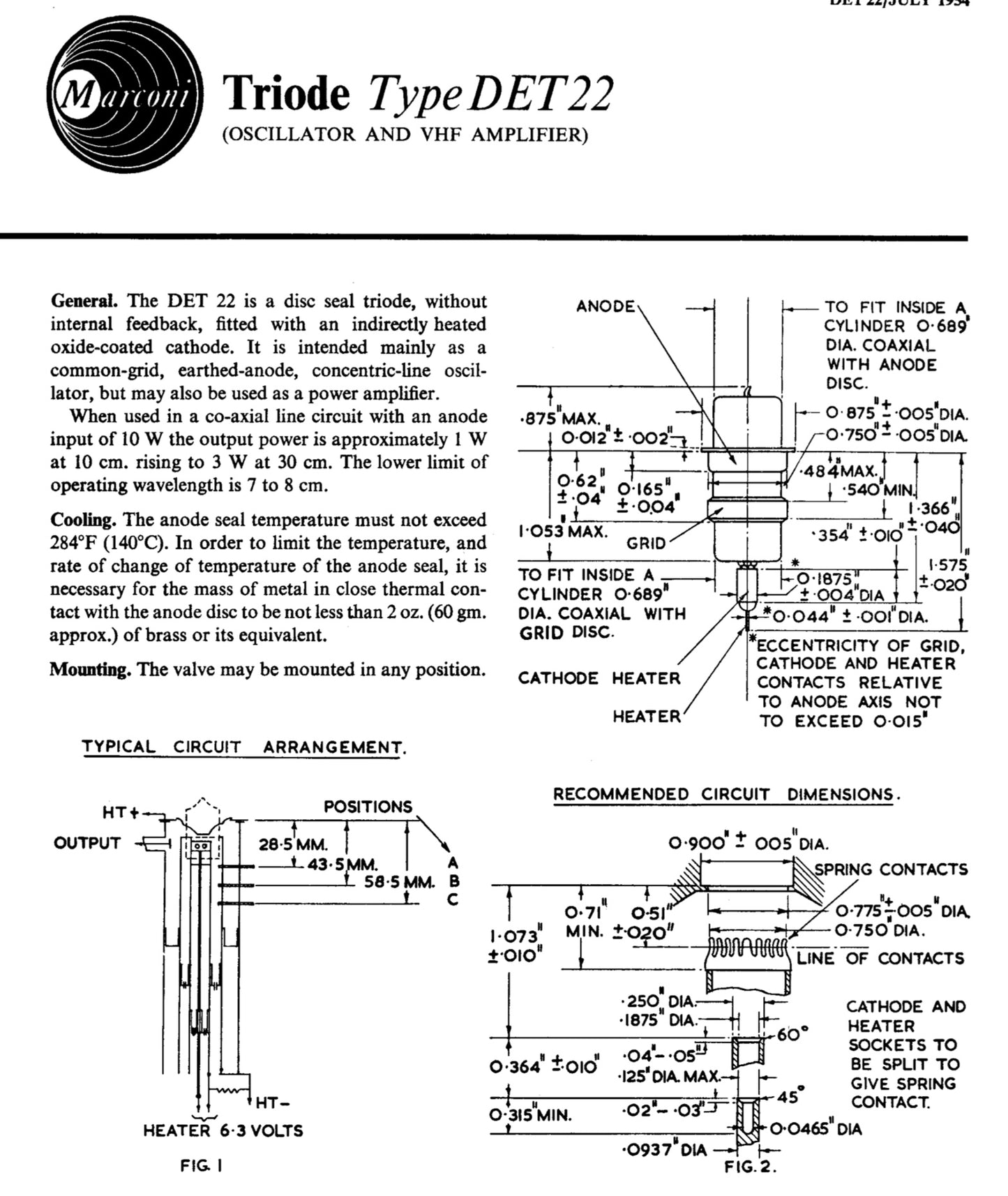 DET22, GEC, NEW BOXED, TDO310 CV273 UHF TRIODE AS USED IN MARCONI TF801D SIGNAL GENERATOR