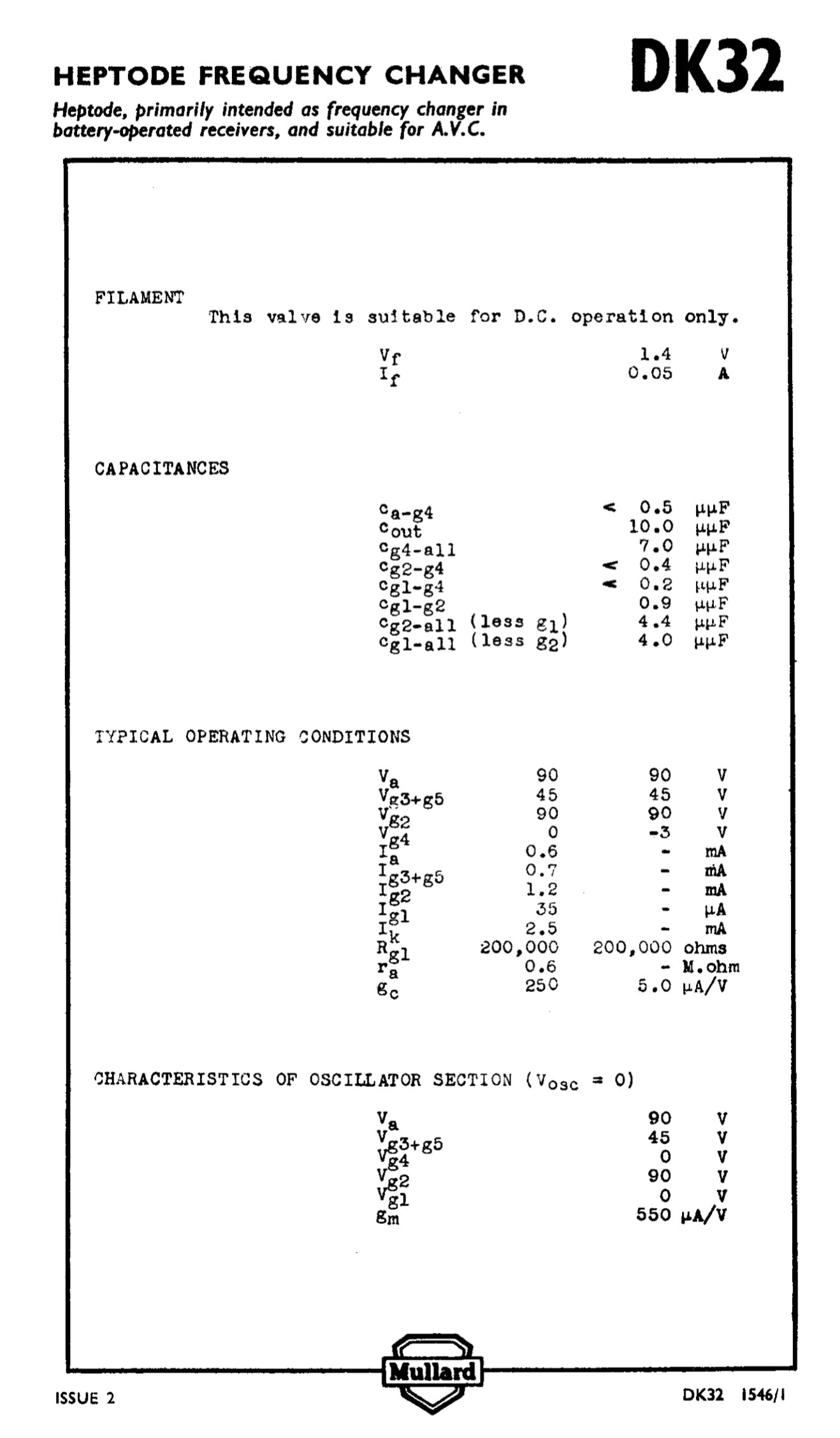 DK32, MULLARD, NEW BOXED, 1A7G, 1A7GT, CV1802, X14