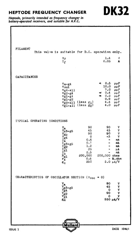 DK32, MULLARD, NEW BOXED, 1A7G, 1A7GT, CV1802, X14