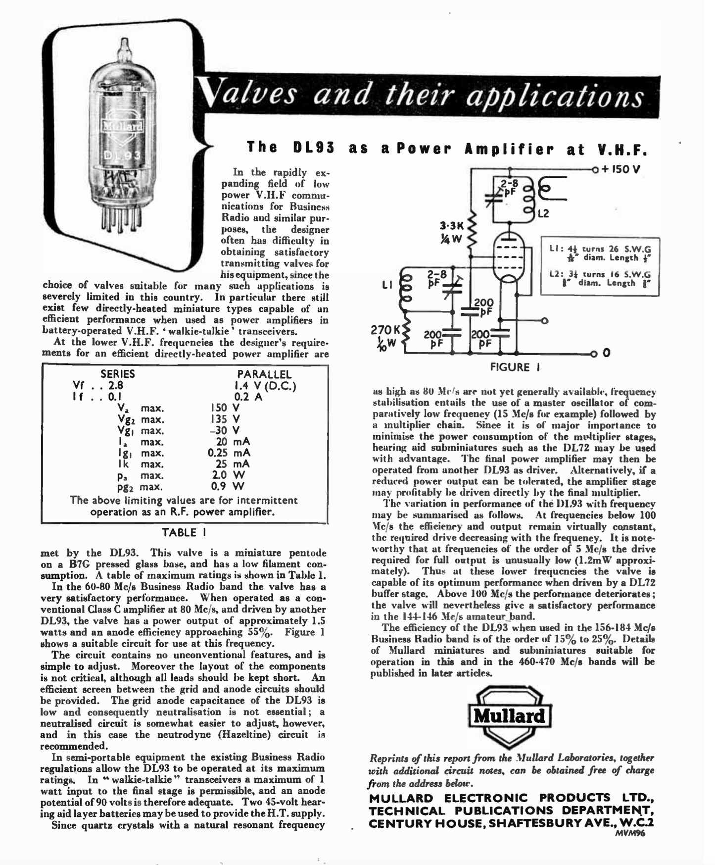 DL93, MULLARD, NEW BULK PACKED TESTED,  CV807, CV2390, E1485, 3A4,