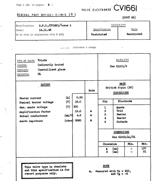 DL, OSRAM, NEW BOXED, 16V HEATER TRIODE, CV1661