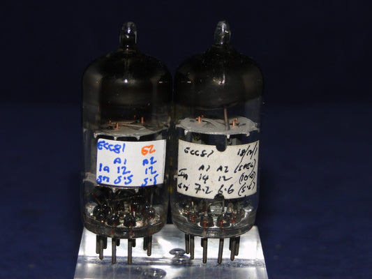 ECC81, MATCHED PAIR OF MULLARD , YELLOW PRINT, BLACKBURN 1963/1965 MANUFACTURE