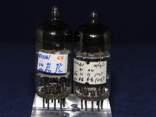 ECC81, MATCHED PAIR OF MULLARD , YELLOW PRINT, BLACKBURN 1963/1965 MANUFACTURE