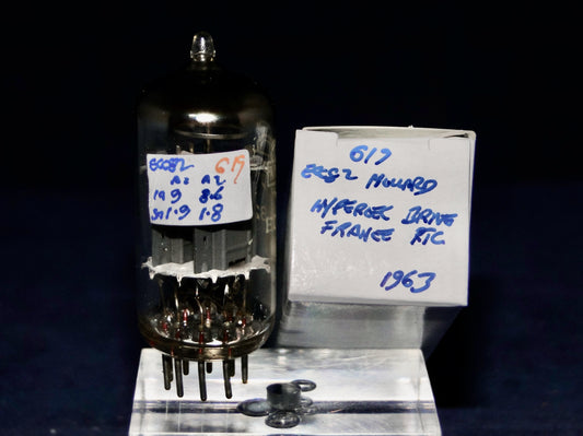 ECC82, MULLARD, OLD SHIELD, WHITE PRINT, HYPERLEC BRIVE FRANCE, 1963 MANUFACTURE