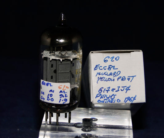 ECC82, MULLARD, YELLOW PRINT, G17 r3J4, PHILIPS ONTARIO 1964 MANUFACTURE