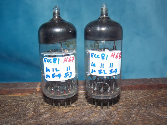 ECC81, MULLARD , YELLOW PRINT, MATCHED PAIR, BLACKBURN, 1965 MANUFACTURE