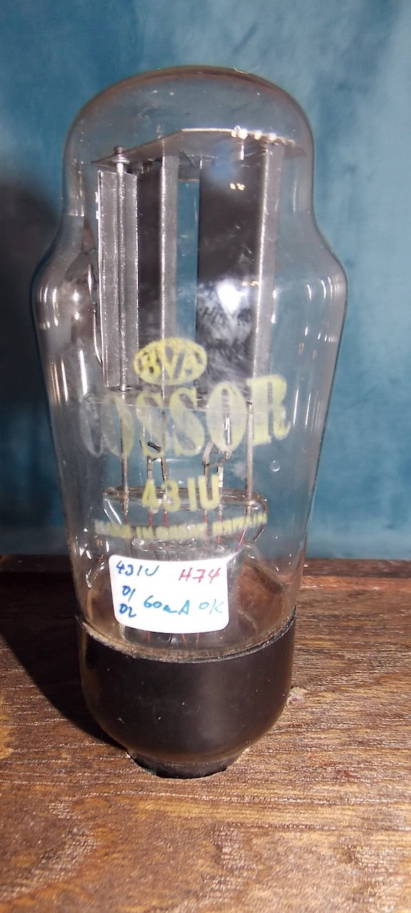 43IU. COSSOR, OFFSET PARALLELOGRAM ELECTRODE CAGE, SWAN NECK GETTER PAN, 1952 MANUFACTURE, YELLOW PRINT, MARCH 1952 MANUFACTURE