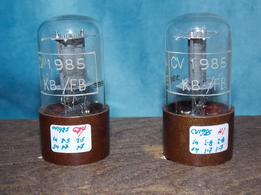 CV1985, BRIMAR, FOOTSCRAY, MIL SPEC 6SL7GT, MATCHED PAIR, BROWN MICANOL BASE,  SAME WHITE MILITARY CARTOUCHE WITH DATE CODE FOR MAY 1960,  ECC35, VT-229,  6SL7