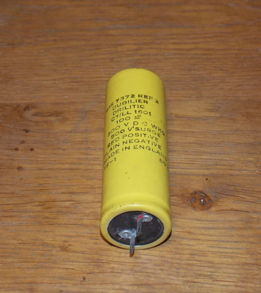 DUBILIER, ELECTROLYTIC CAPACITOR, RADIAL, 100uF @ 300V, NOS