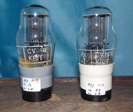 CV1932, MILITARY SPEC 6J5G, MATCHED PAIR, TUNGSRAM, AIR MINISTRY, CLEAR GLASS, , 10E/348, 6J5G, CV1067, HAMMERSMITH, WHITE CARTOUCHE, FEBRUARY 1952 PRODUCTION