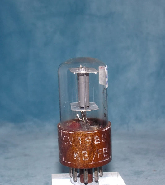 CV1985, BRIMAR, FOOTSCRAY, MIL SPEC 6Sl7GT, BROWN MICANOL BASE, WHITE MILITARY CARTOUCHE WITH DATE CODE FOR DECEMBER 1956,  ECC32,   6SL7