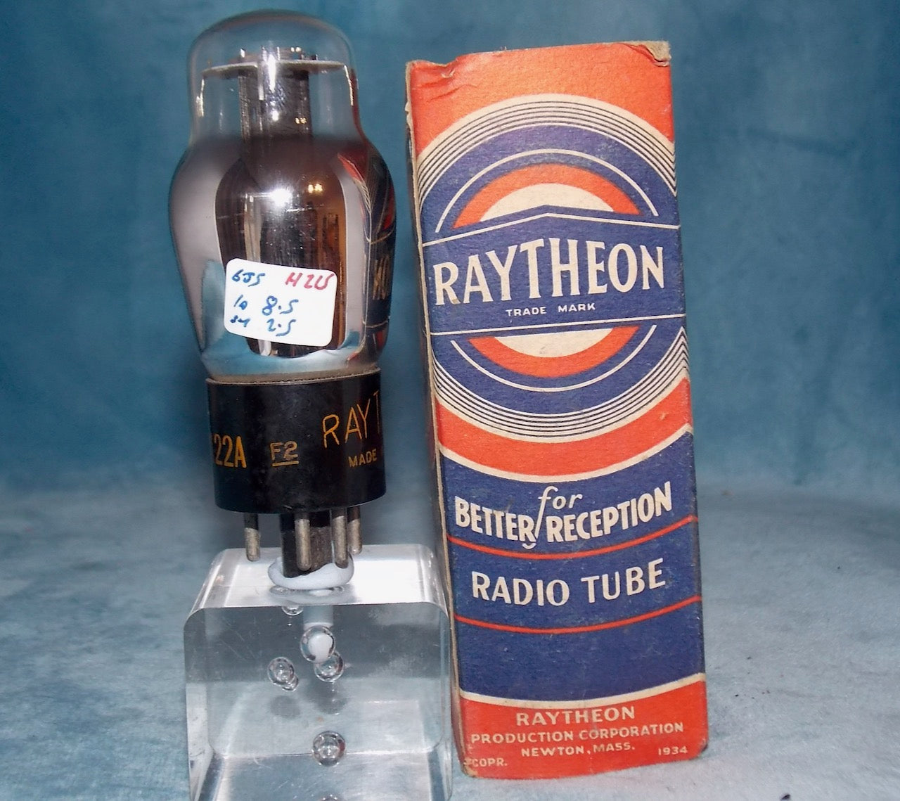 6J5G, RAYTHEON, SC122A, ORANGE BASE PRINT, ENVELOPE CARTOUCHE, JUNE 1942 PRODUCTION, NEW, BOXED