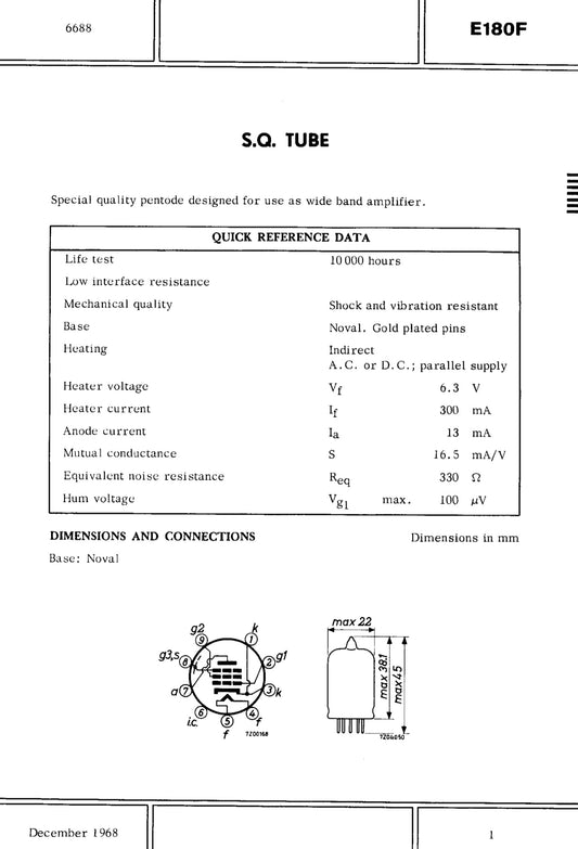E180F, MULLARD, 5A/170K, 6688, CV3998, EF861