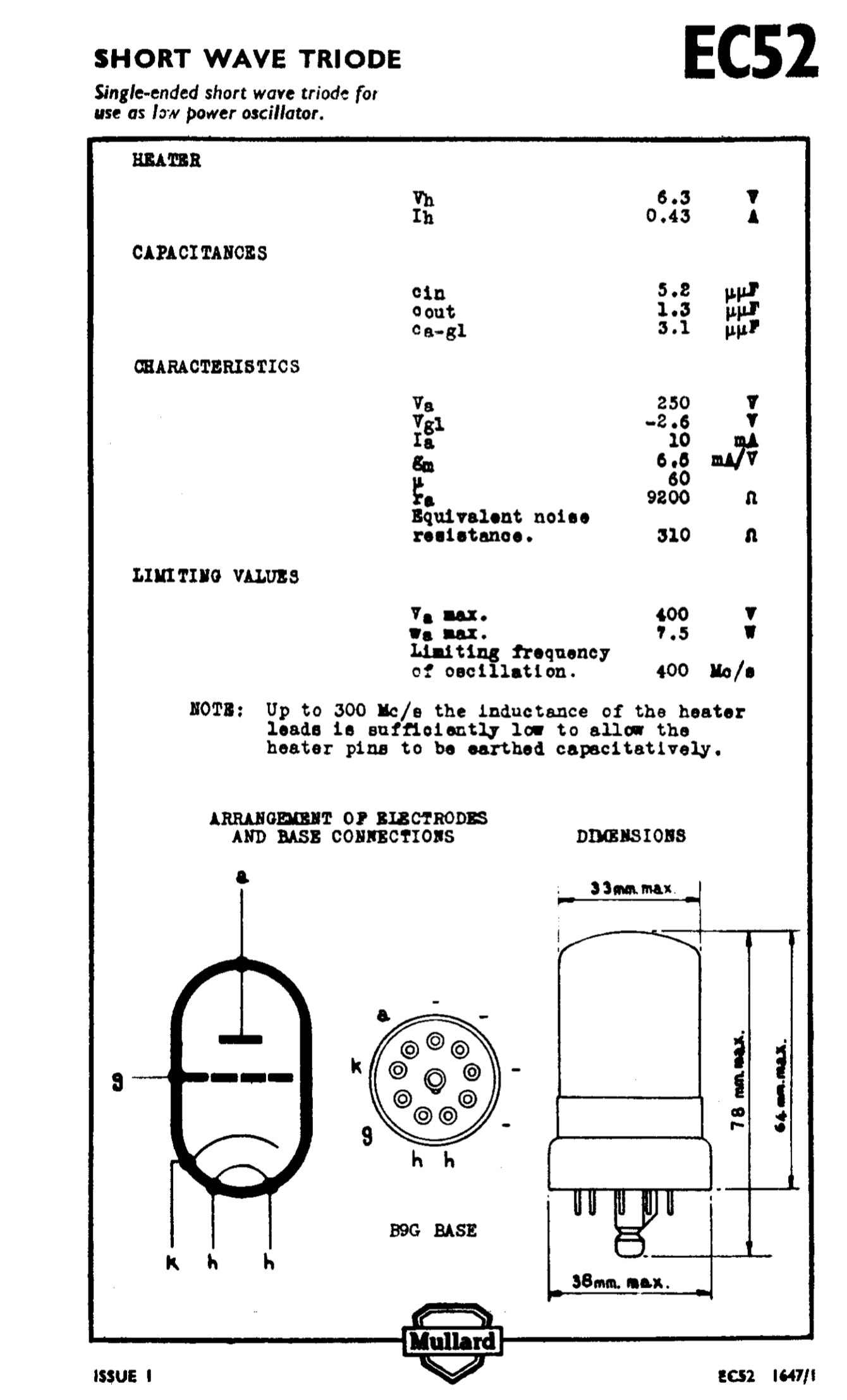 EC52,MULLARD, NEW BOXED, VR137, CV1137, FOR RAF R1147