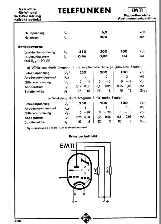 EM11 TELEFUNKEN, MAGIC EYE, UNTESTED DEVICE