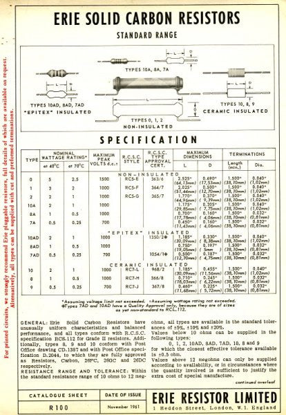 VINTAGE RESISTOR ERIE CERAMIC CARBON TYPE-8 0.5/1/2W - MULLARD MAGIC - 2