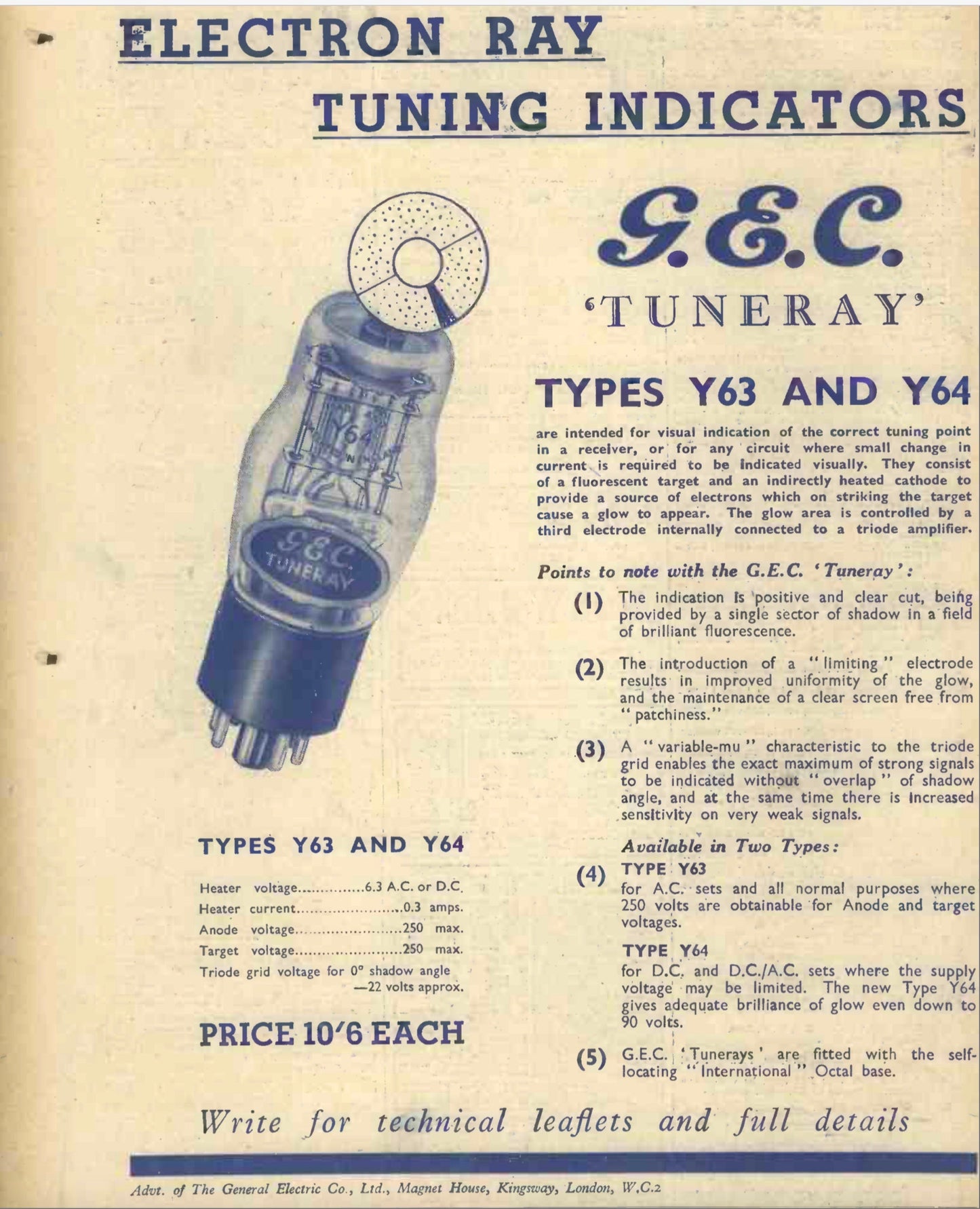Y63, MAGIC EYE, TESTED, BRIGHT DISPLAY, 63ME, CV1103, NR69, VI103, MAGIC EYE TESTED BRIGHT DISPLAY