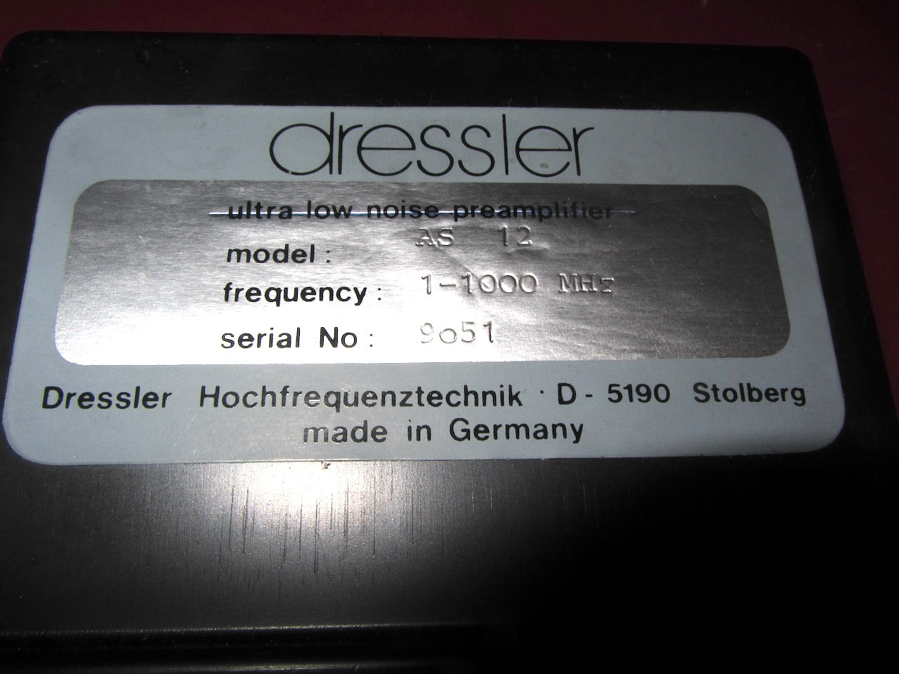 DRESSLER, ULTRA LOW NOISE, MASTHEAD PREAMPLIFIER, 1-1000MHz, MODEL AS12, NEW C/W INSTRUCTION LEAFLET