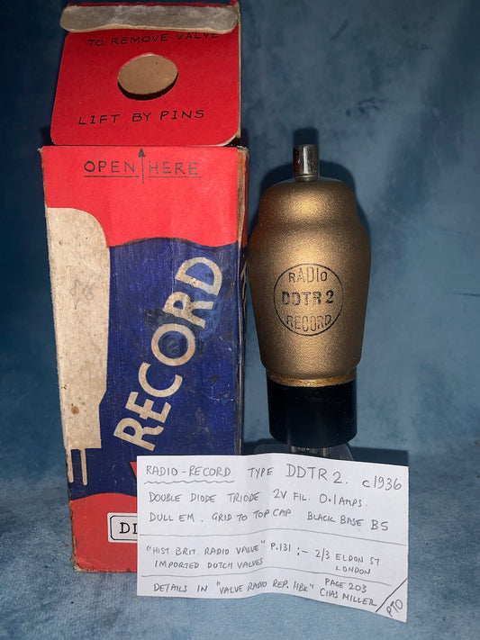 DDTR2, RECORD VALVE, BOXED, NOS, 1936, DOUBLE DIODE-TRIODE, 2V, B5