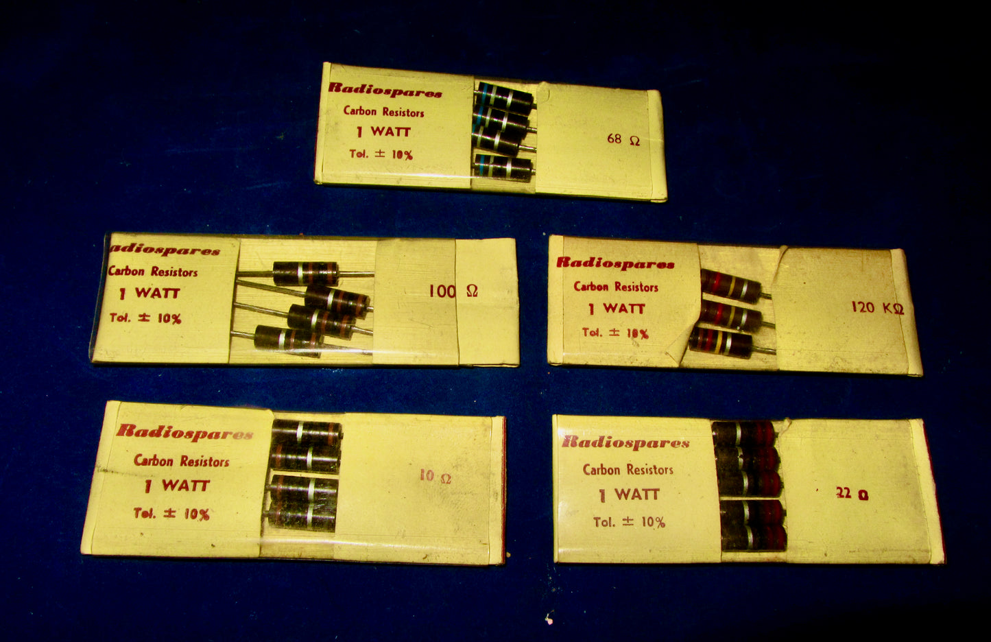 RS, RADIOSPARES, VINTAGE, 1W CARBON RESISTORS, BOXED