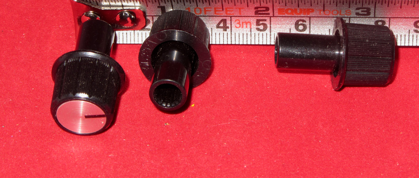 BLACK , RADIO KNOB, SILVER BRIGHT, SKIRTED 185mm DIA, 6mm SPLINED SHAFT, 14mm LENGTH