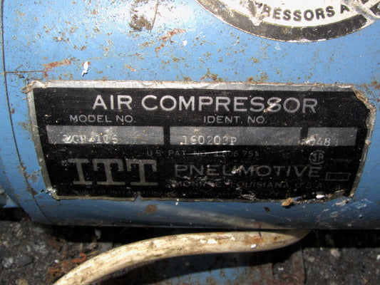 ITT PNEUMOTIVE, 110V, AIRBRUSH COMPRESSOR, MODEL ZGH 10/6