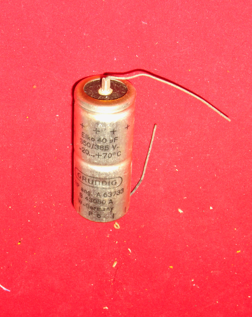 ELKO, GRUNDIG, 40uF @ 350V, AXIAL, ELECTROLYTIC CAPACITOR, NOS, REFORMED