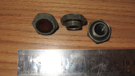 SET OF 3X, BRASS, PILOT LAMP, WARNING LAMP, LENSES, 20MM DIA, 12MM DIA THREAD, MILITARY EX EQUIPT