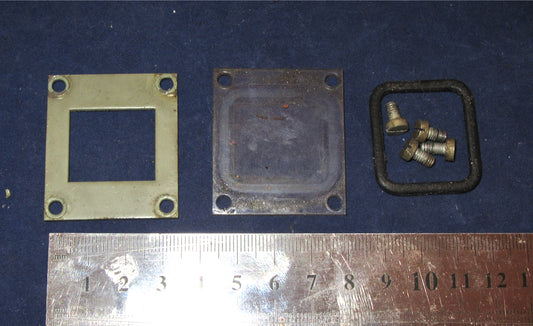 SET OF 3X, DIAL WINDOWS, 35 X 40mm, C/W SCREWS, GASKET & PERSPEX WINDOW, MILITARY EX EQUIPT