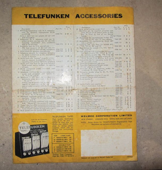 TELEFUNKEN, MAGNETOPHON TAPE RECORDERS, M85, SALES BROCHURE FROM 1961