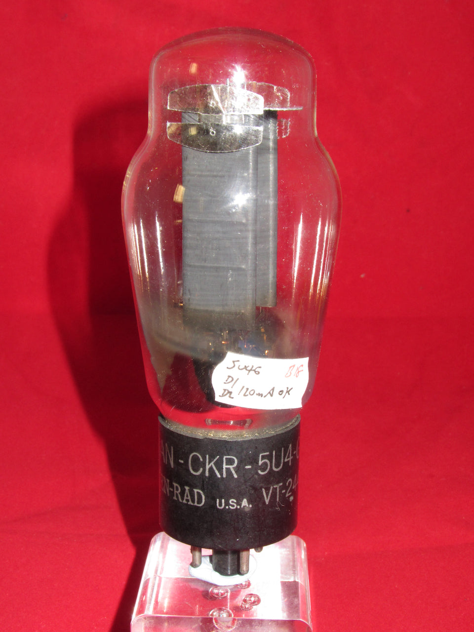 5U4G, KEN-RAD ,5 RIB ,CHARCOAL ANODE, JAN, VT-244, T4 CODE, AUGUST 1944 PRODUCTION, 5U4