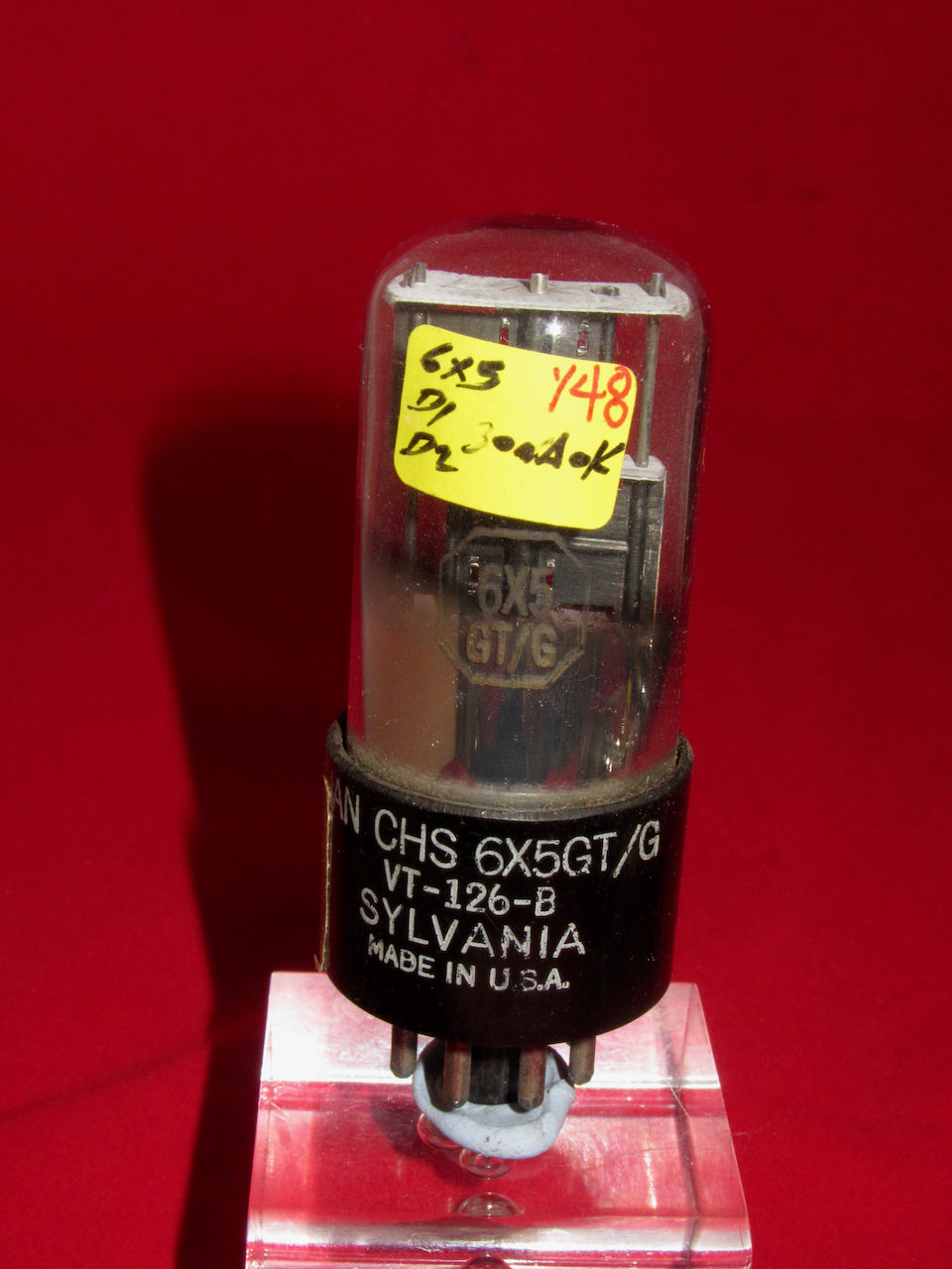 6X5GT, SYLVANIA, JAN, MILITARY SPEC, VT-126-B, VT126, BLACK BASE, WHITE PRINT 6X5