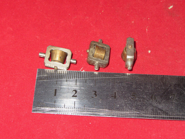 3X ,SMALL BRASS WHEELED ,GIMBAL MOUNTED PULLEYS,