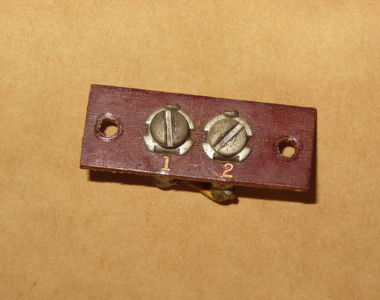 Paxolin, Vintage, 2 Position, Terminal Block, 2 way, ex equipt, possible speaker terminal. marked 1 & 2
