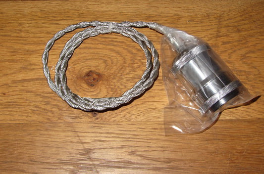 Vintage Style Pendant Light Fitting, E27 Pendant Lamp Holder, with Silver Braided Flex, NOS