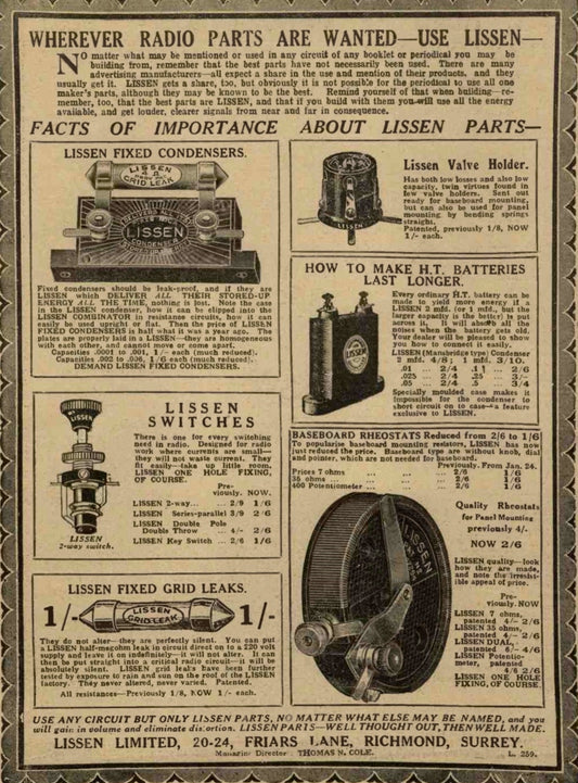 LISSEN, FIXED CONDENSERS, 0.002uF, 1938,