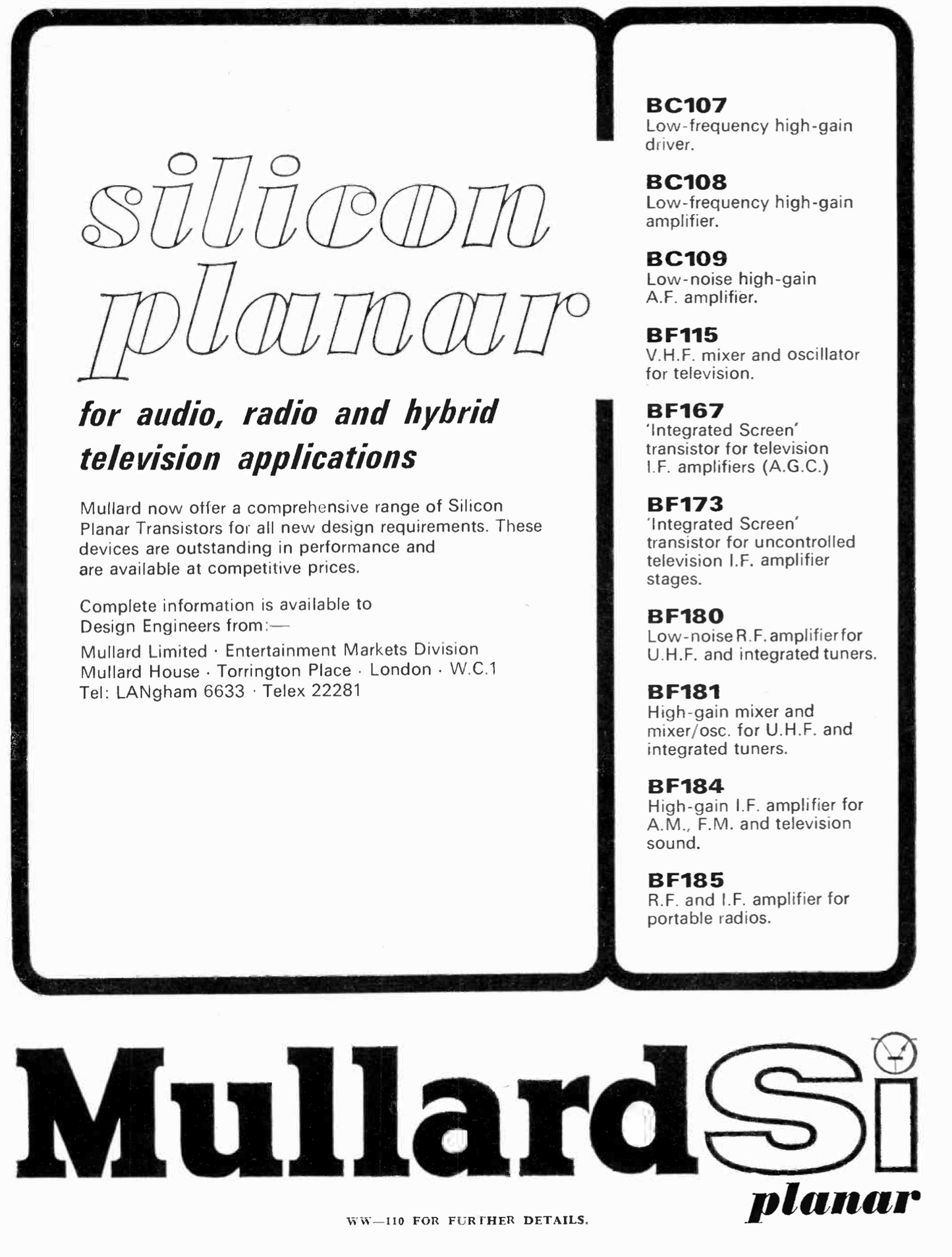 BC107, Small-signal, Transistor, NPN, 45V 0.2A, TO-18,